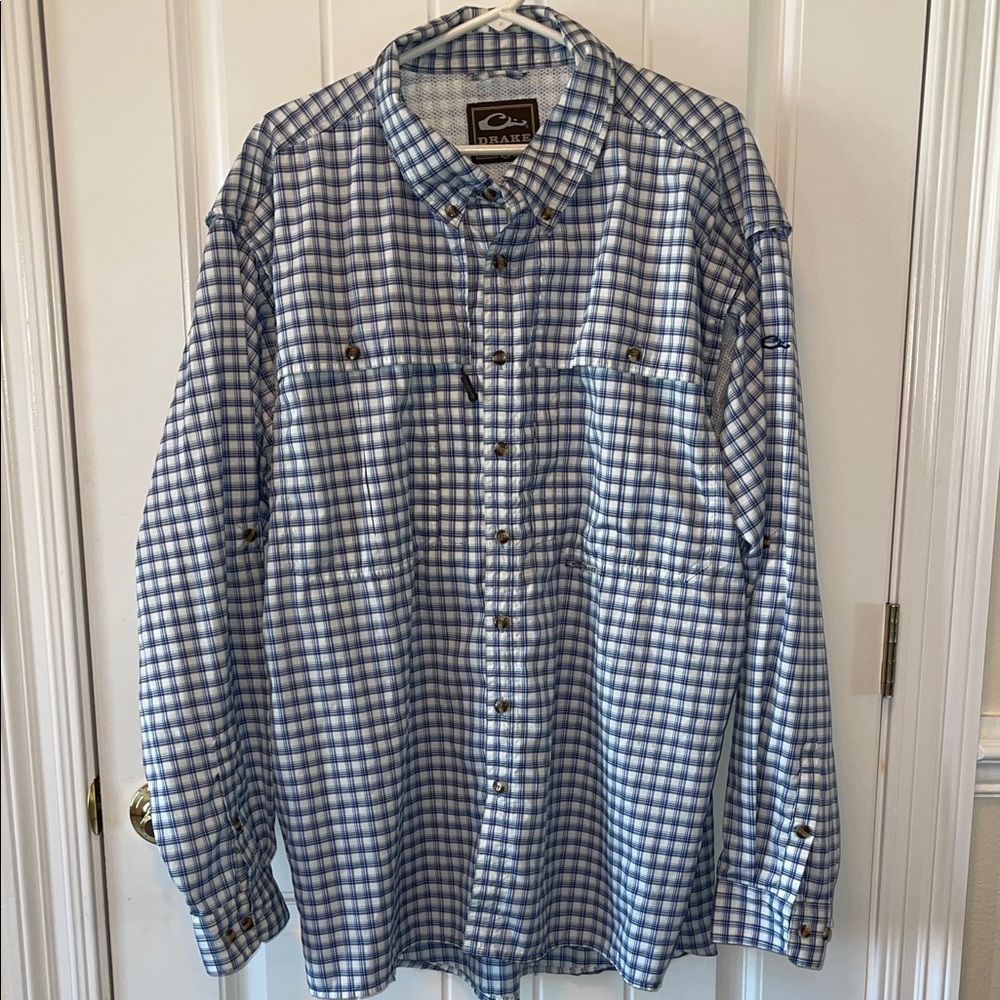 DRAKE Blue and White Plaid Men's Shirt